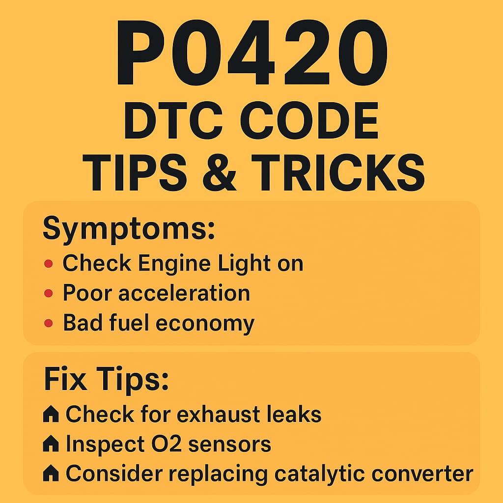DTC P0420: Catalyst System Efficiency Below Threshold – Causes, Fixes & Parts