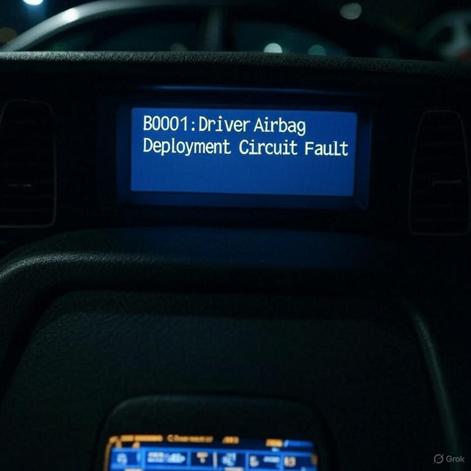 B0001 – Driver Airbag Deployment Circuit Fault: Symptoms, Causes & How to Fix
